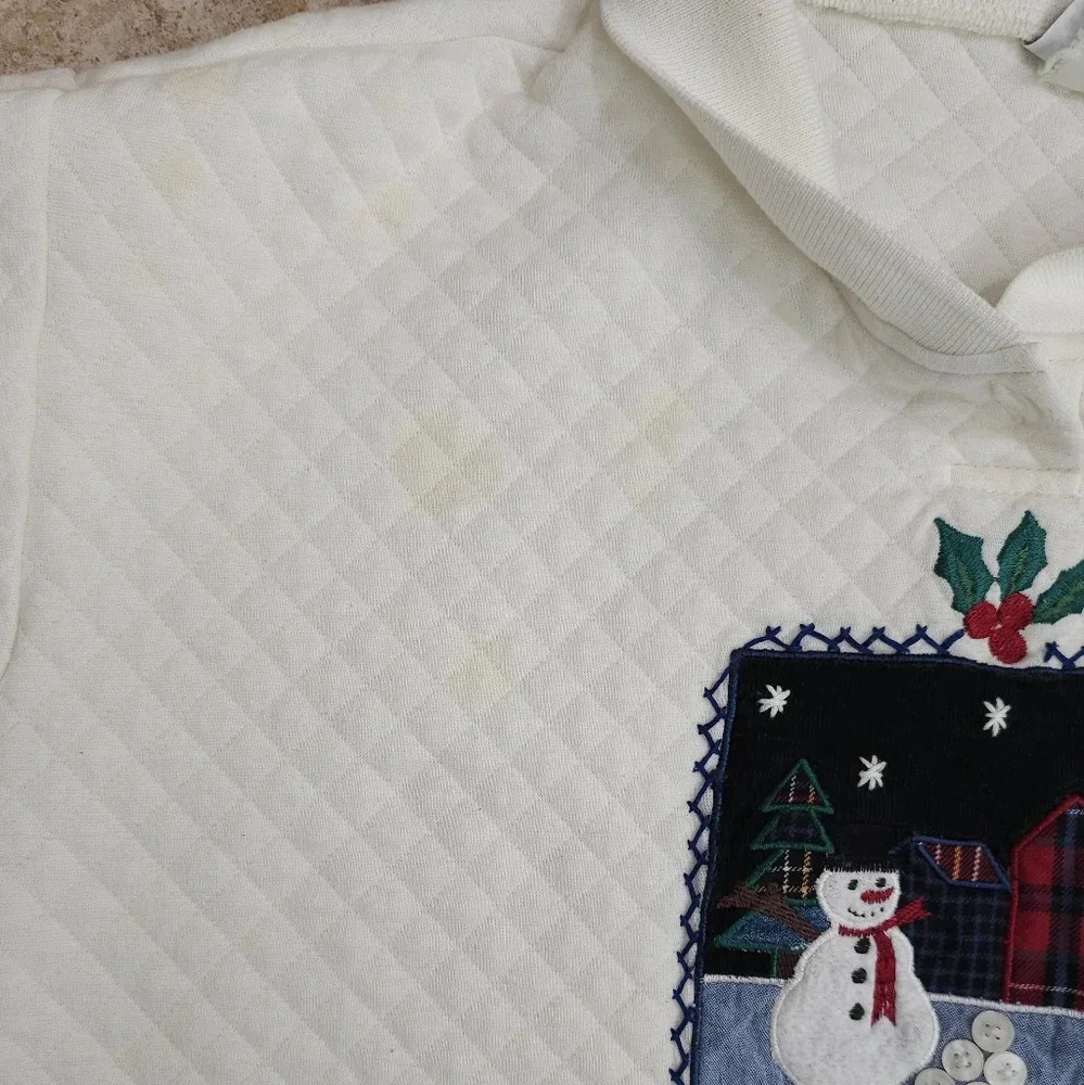 Vintage Jantzen Classics Large Quilted Snowman Sweatshirt Winter Patchwork Retro - Picture 5 of 9